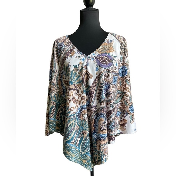 Chico’s Poncho | Size L/XL | Printed Sueded Paisley Multi-Colored Boho - Picture 2 of 10